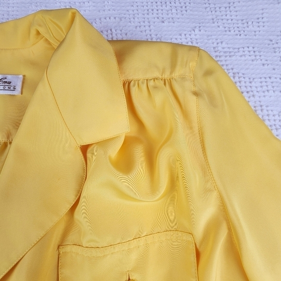 Vintage Lilly Ann Yellow Button Down Satin Blouse Size Medium - Picture 5 of 15